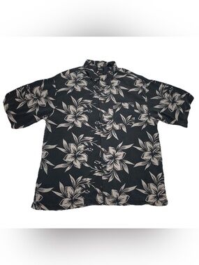 Haggar 100% Silk Mens Floral Button Up Hawaiian Shirt Size XXL 2XL Vacation